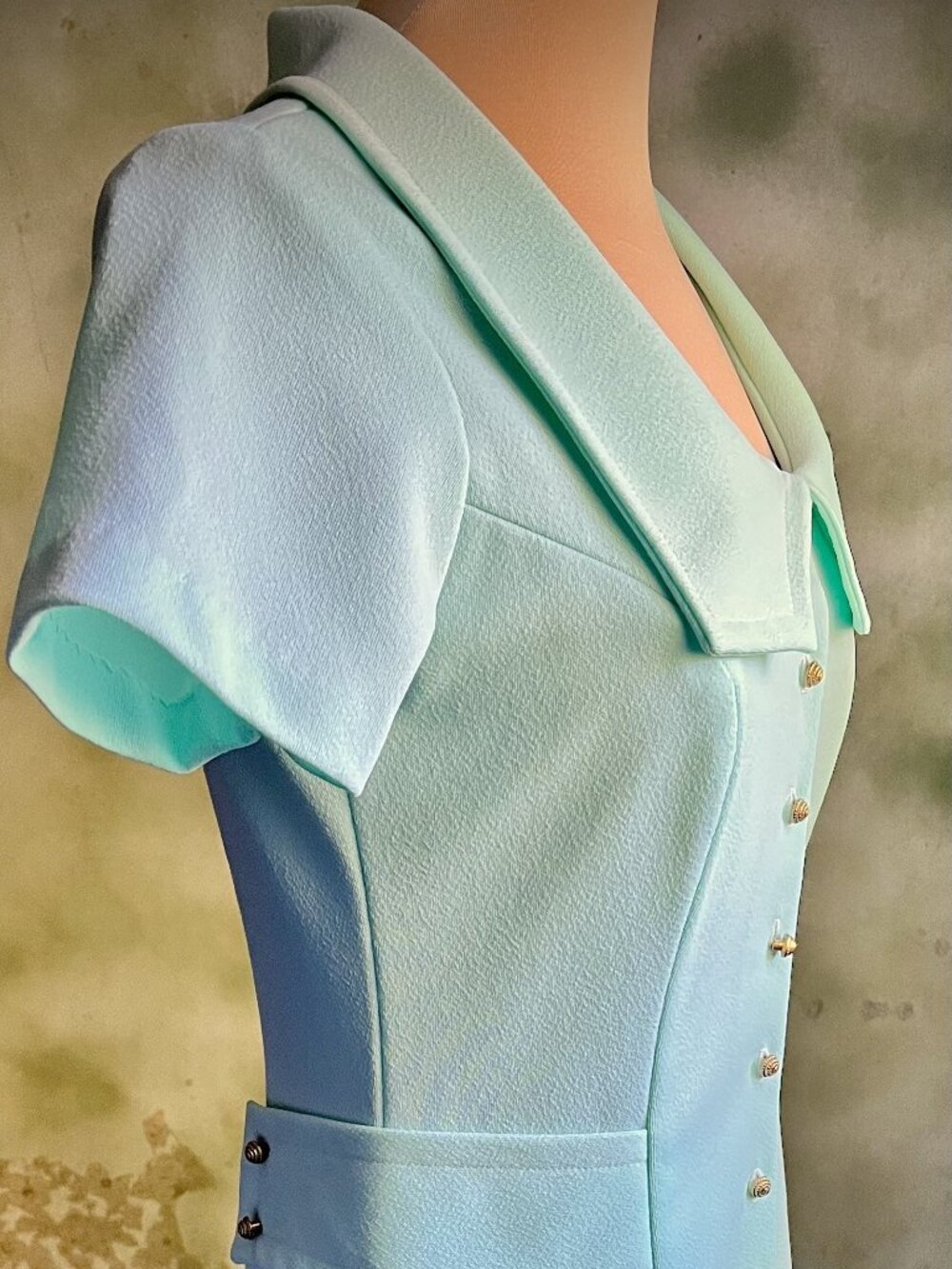 Vintage Sears Jr. Bazaar 60s Mod Mint Mini Dress Gold Buttons XS S - Picture 6 of 13